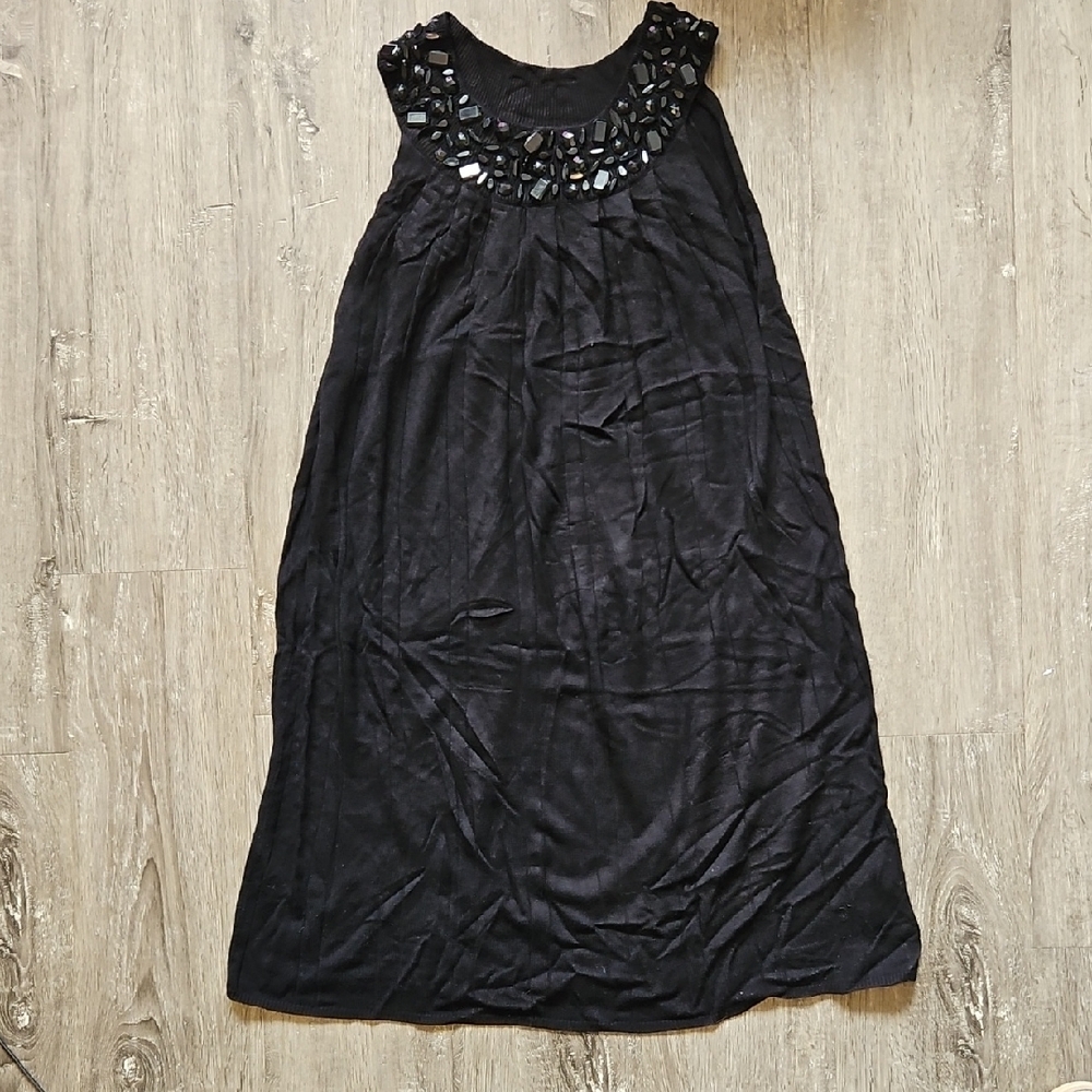 Black Sleeveless Dress with Embellished Neckline